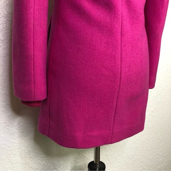 J Crew bright pink Italian Stadium Cloth by Nello Gori full zip wool coat size 0 - Picture 9 of 16